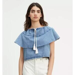 Levi’s Made & Crafted Denim Ruffle Top‎ Women’s Size S Blue Chambray Blouse